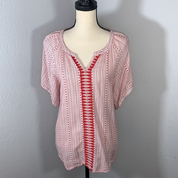 Caffe Marrahesh Red and White Short Sleeve Blouse Size Medium - Picture 16 of 16